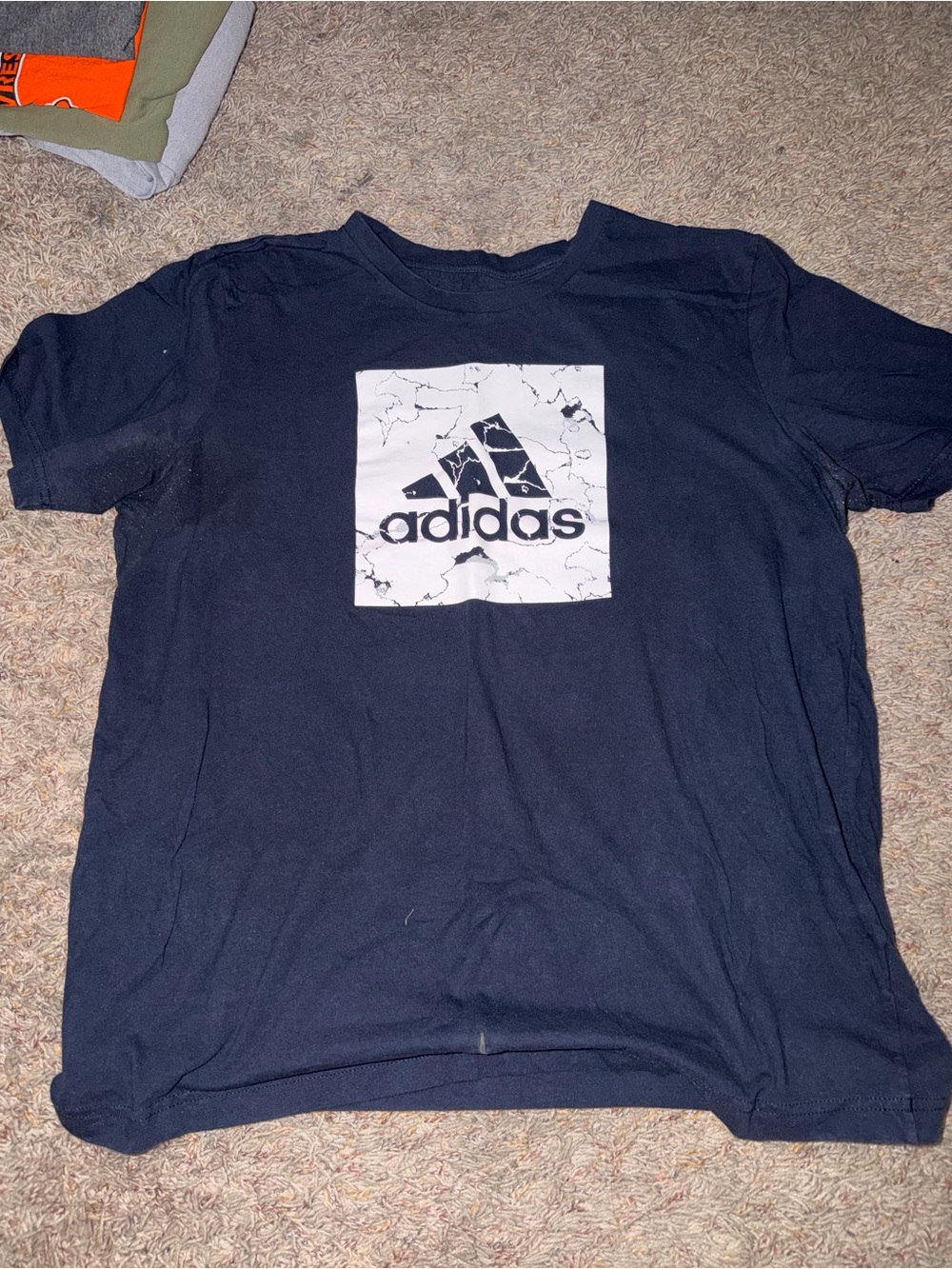 adidas Navy Short-Sleeve Tee with Marble Logo